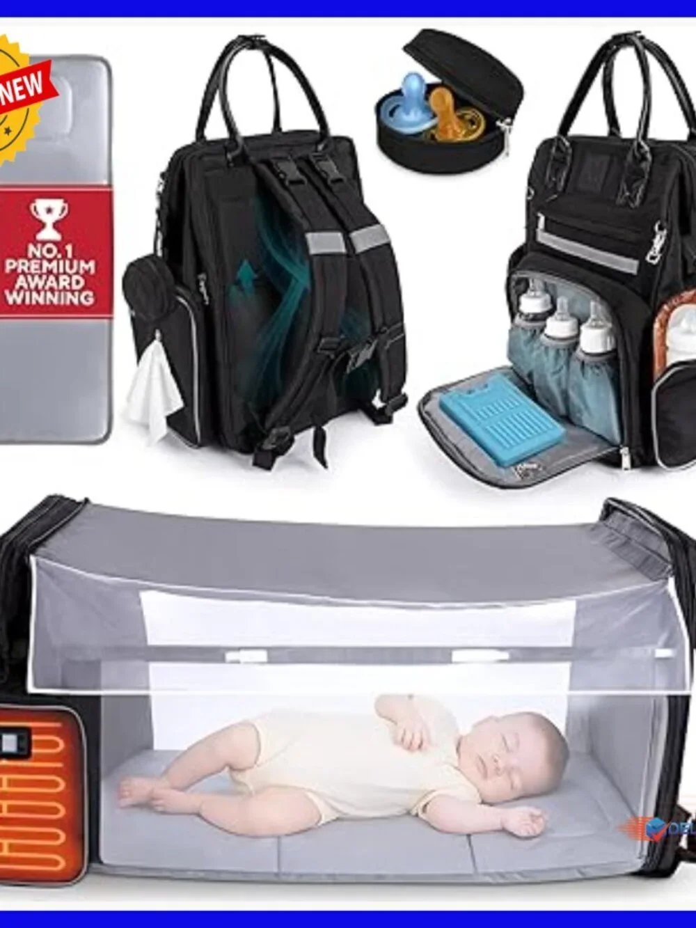 Large Waterproof Diaper Backpack with Changing Station & Heated Pockets